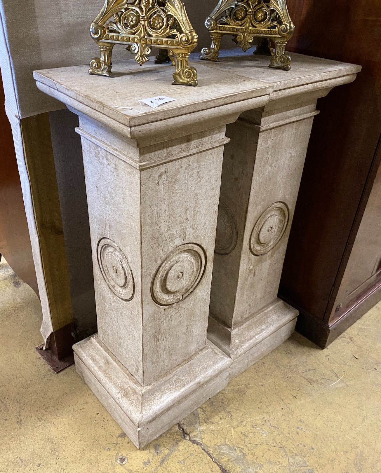 A pair of painted oak pedestals, width 39cm, height 101cm